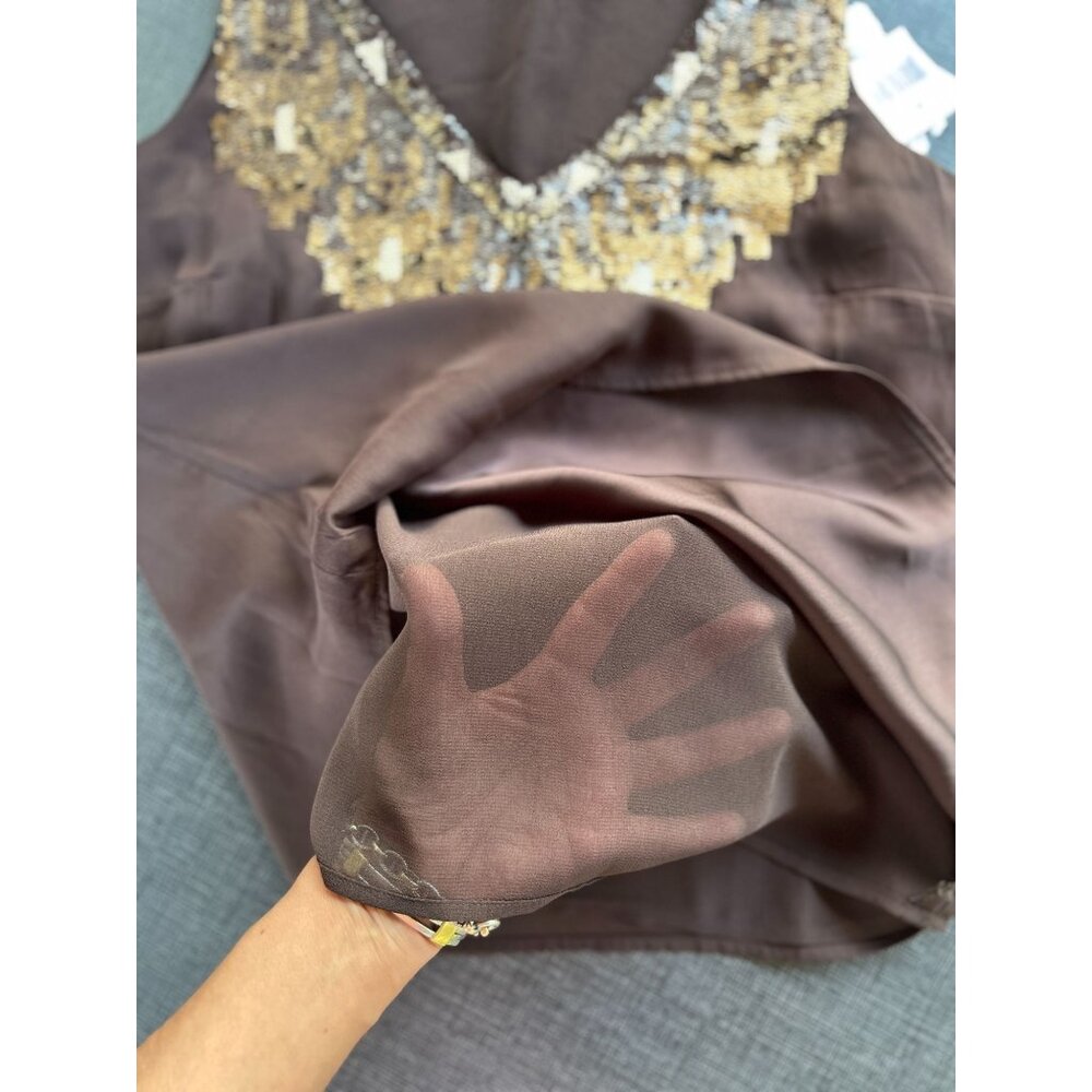 NEW Lauren Ralph Lauren 10 V-neck Spangle Sequins Blouse Tank Top Brown Lined - Picture 4 of 9